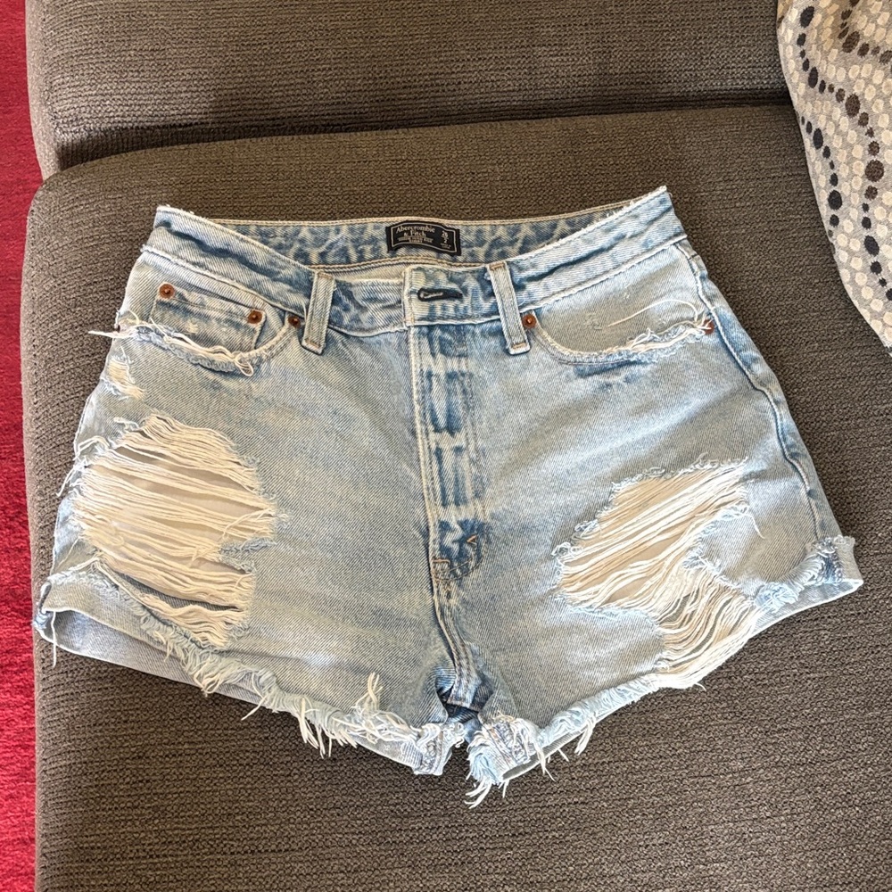 Abercrombie & Fitch Ripped Light Blue Jean Shorts